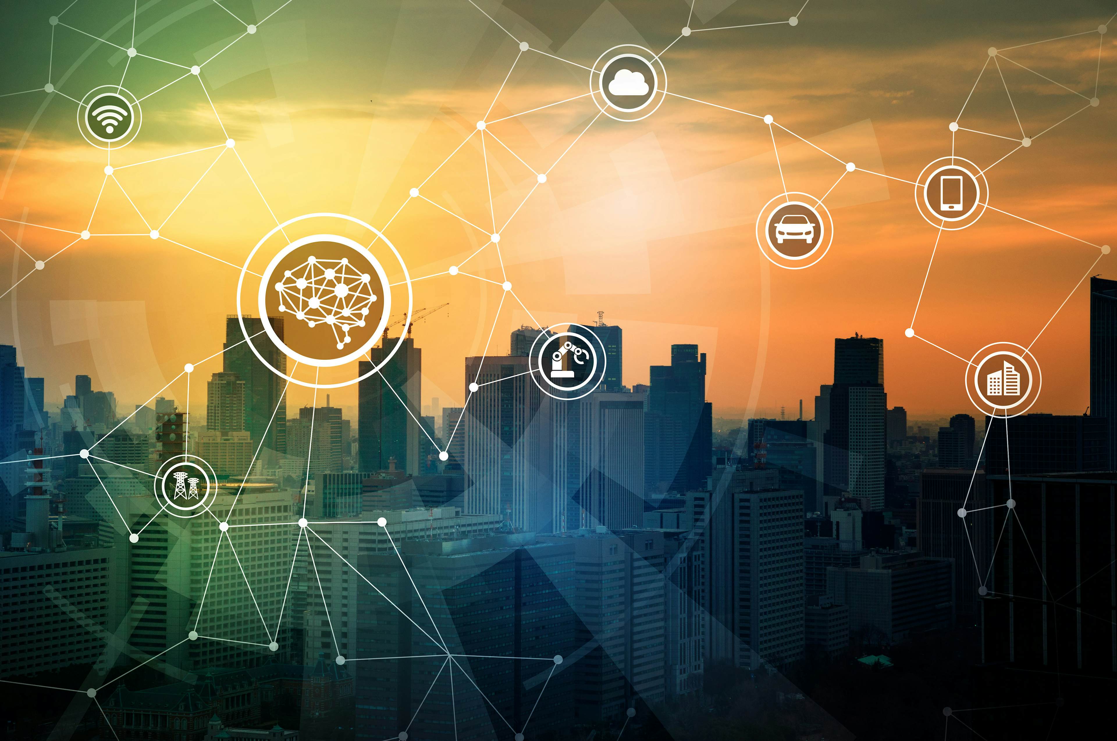 Network around brain overlay over city