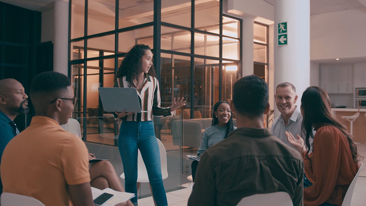 People in a circle talking