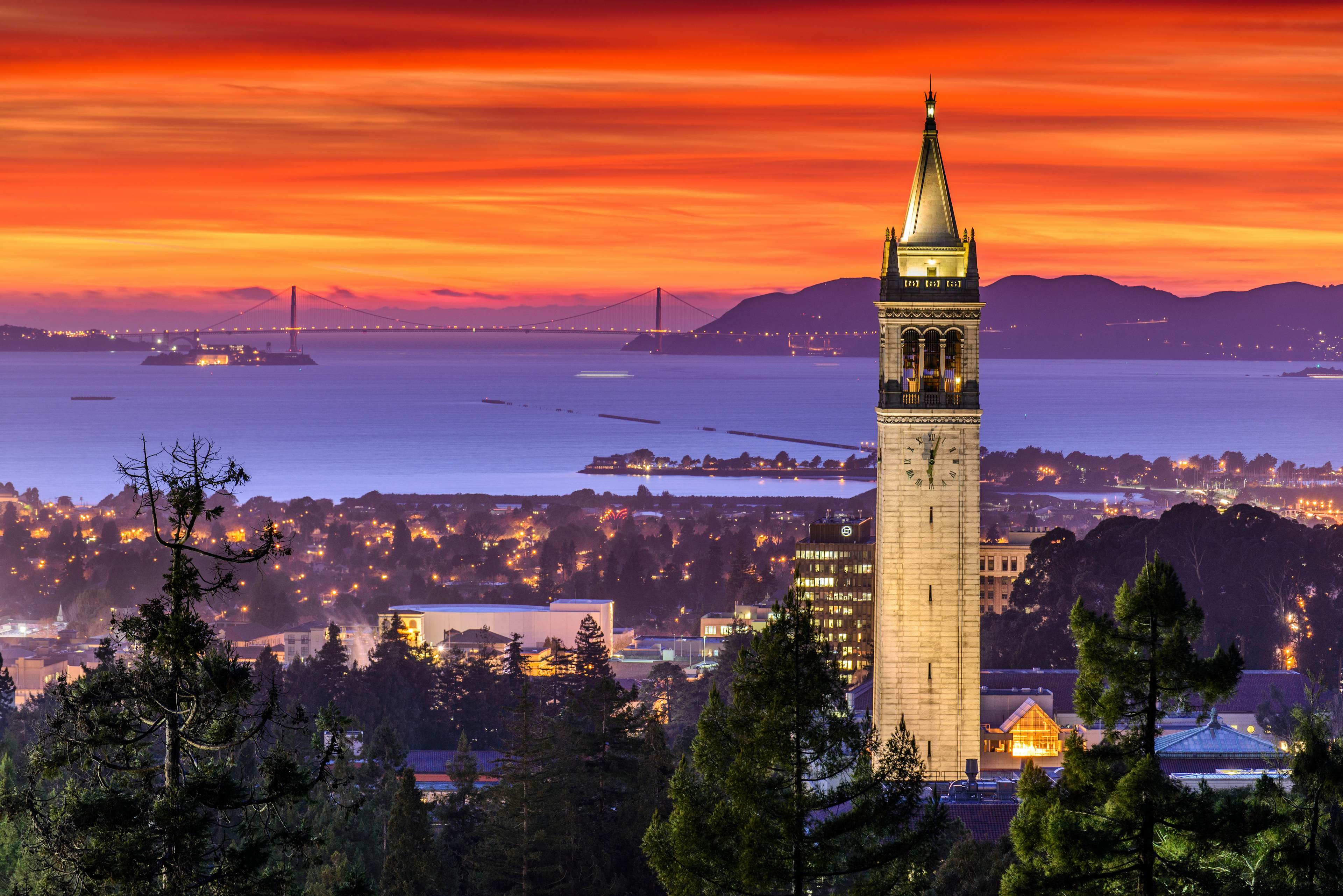 Sather tower Berkeley sunset