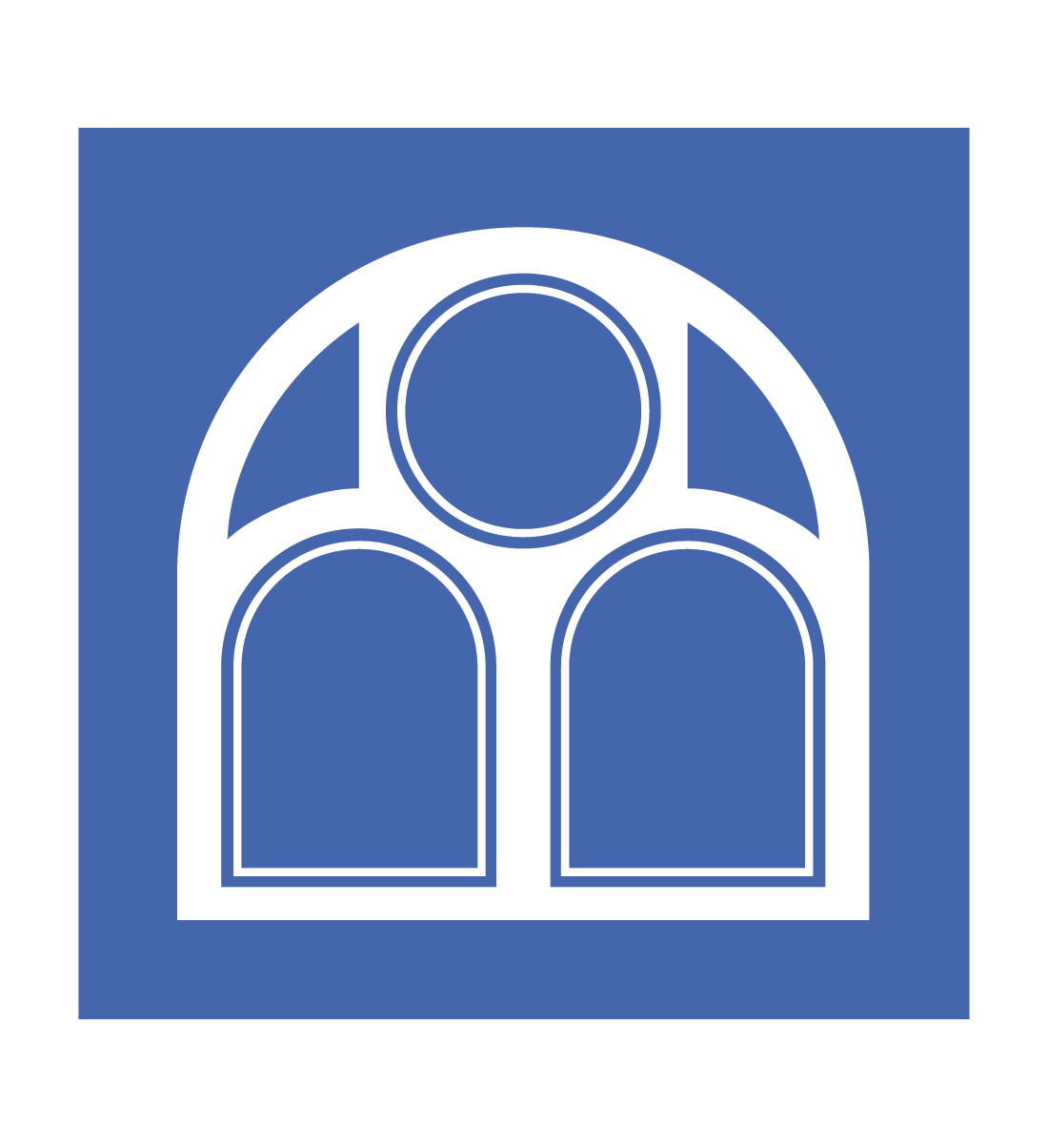 Potomac Ventures Logo, arched window icon on blue background