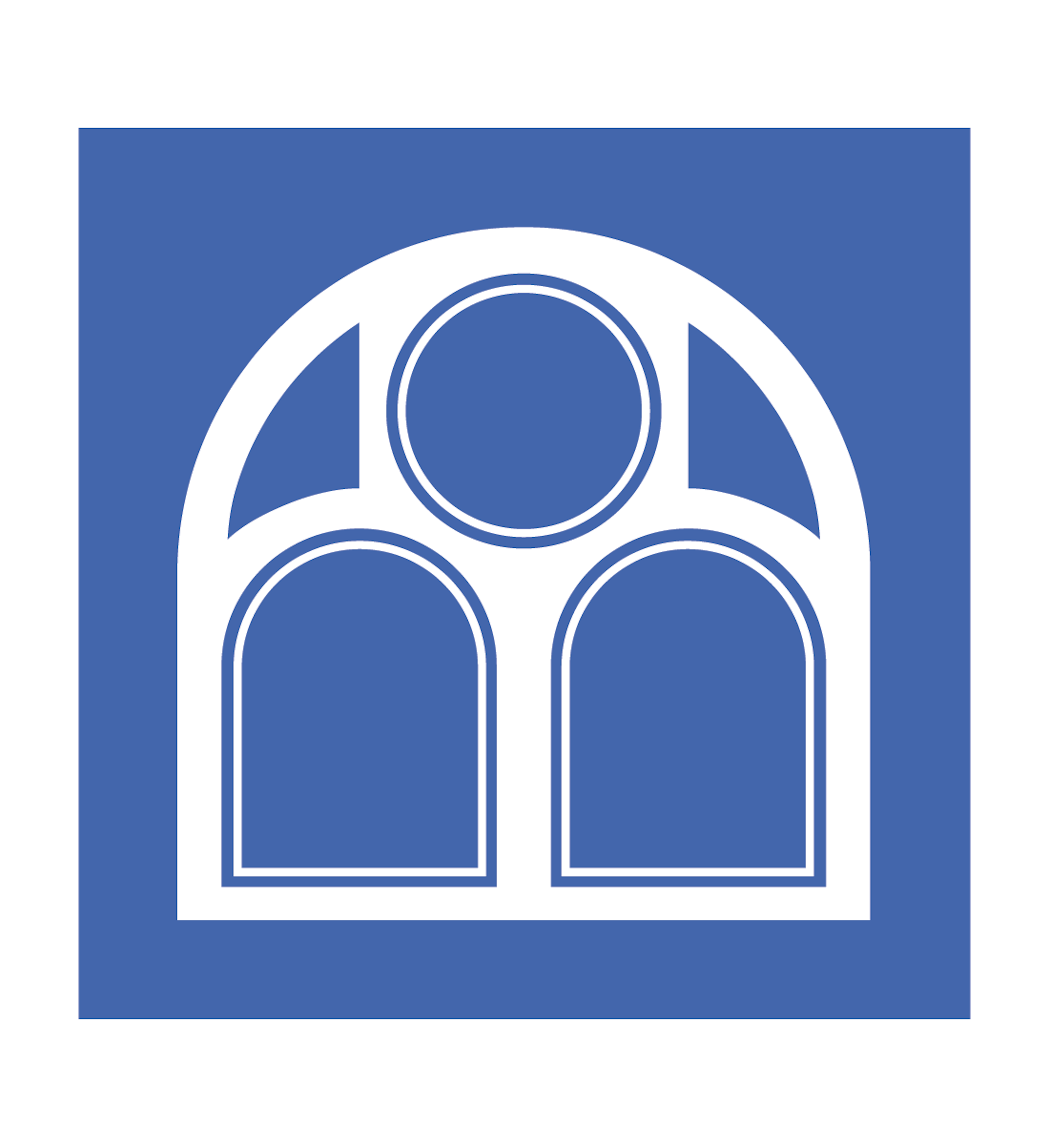 Potomac Ventures Logo, arched window icon on blue background