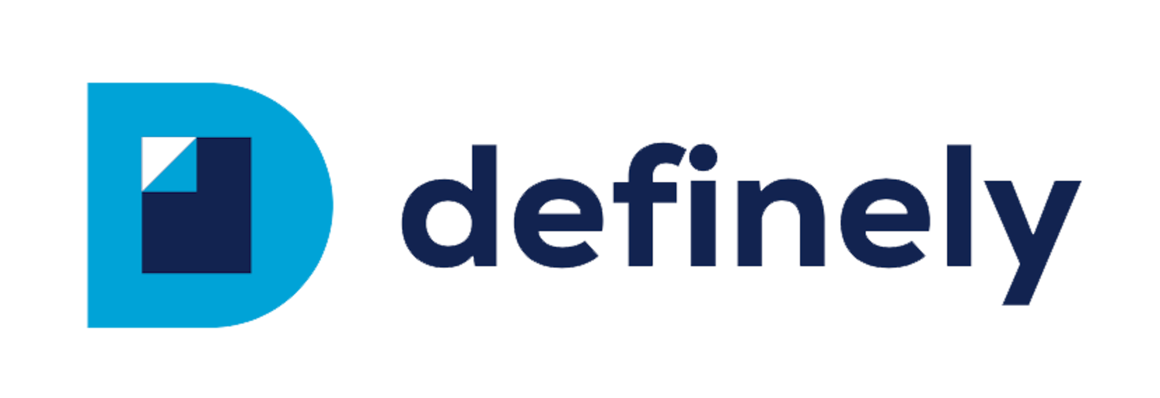 definely logo with navy text and blue D symbol